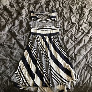 Navy Blue and White Striped Dress